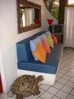 Living Room, with sofa and mirror view to Ocean