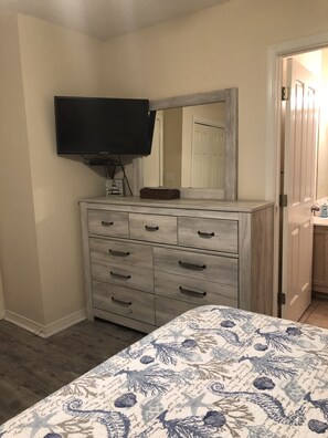 Mounted HDTV in Master Bedroom.