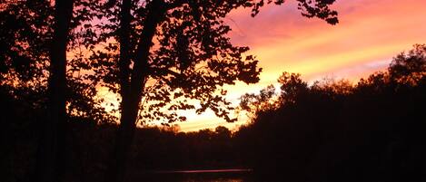 October sunset. Taken from beach next to cabin.  Thanks, Jen, for pic!