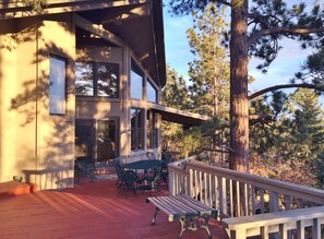 Awesome deck--barbecue, relax, or enjoy the view and hot tub.