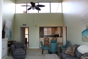 Living room with vaulted ceiling