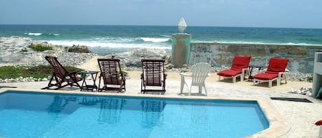 view from salt water pool and deck