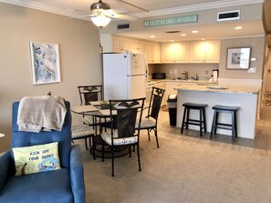 View of the kitchen from the den.