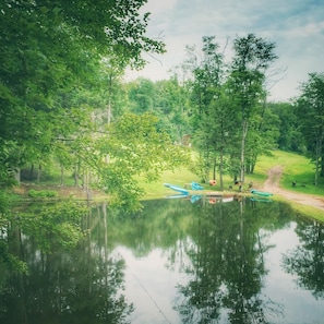 Our natural spring fed pond is perfectly refreshing for swimming and water play