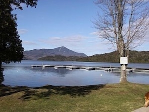 View of Lake Placid and Marina from the beach at Whiteface Club