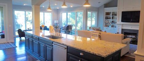 Large, open kitchen overlooking living area