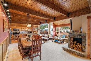 Dining area, kitchen and living room