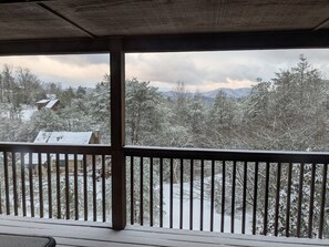 Winter view of road below cabin