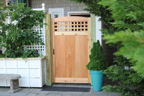 Cedar gate entrance, new for 2019 makes the first floor patio completely private