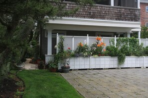 First floor flower boxes with lattice & garden area