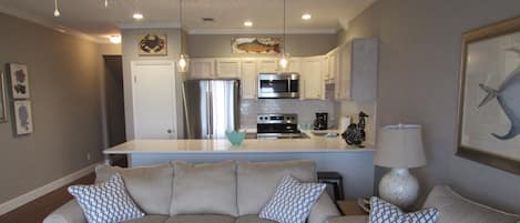 Living room and kitchen.