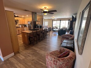 Kitchen, reading nook and living room view