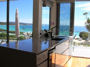 Sliding doors open from the kitchen out onto the amazing deck