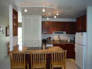Fully stocked kitchen.