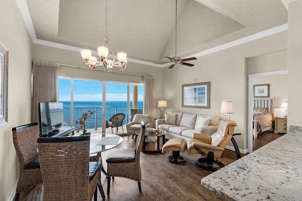 Penthouse condo with 14ft. Ceiling in the living room.