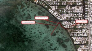 At-most 30 ft. Marked the cuts where you can navigate.I used a 40 ft. Exp Boater