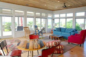 enjoy panoramic views of water, sky and dunes