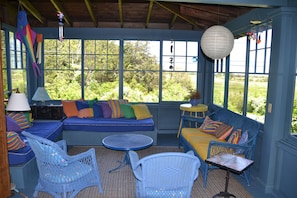 Porch with views to ocean and Salt Pond