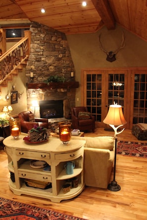 living room gas stone fireplace