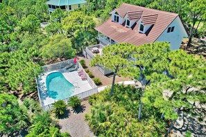 View of Sea Gem, pool, and the privacy from the natural landscape