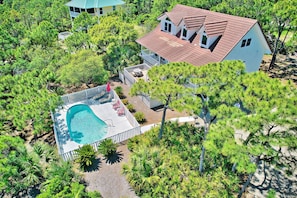 View of Sea Gem, pool, and the privacy from the natural landscape