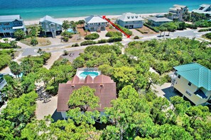 Super Close Beach access (marked in red) Sea Gem is the red roofed home