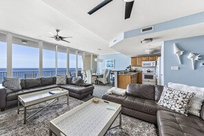 Living room, dining and kitchen