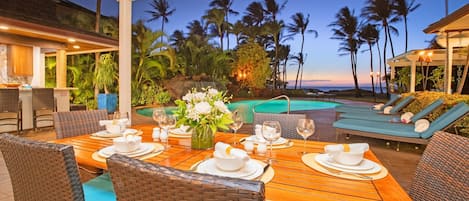 Ocean Front and Poolside Al Fresco Dining by Moonlight at Mango Surf Beach House