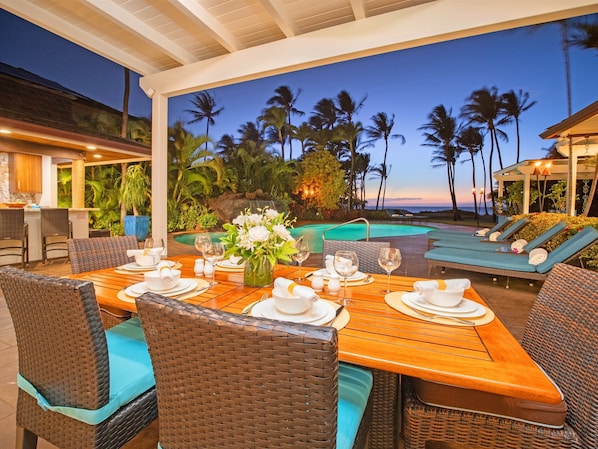 Ocean Front and Poolside Al Fresco Dining by Moonlight at Mango Surf Beach House