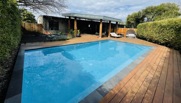 Relax by the 10 x 5 meter solar heated pool