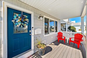 Front covered deck gets morning sun and afternoon shade.