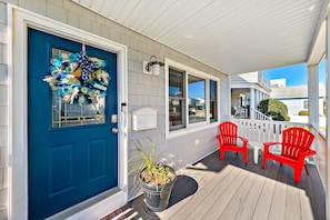 Front covered deck gets morning sun and afternoon shade.