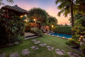 The lush garden view from the living area