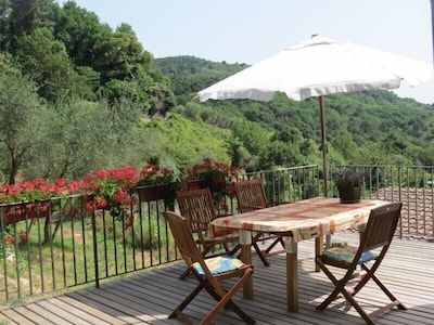 Detached 'rustico' among the olives, terrace with beautiful views of Lucca