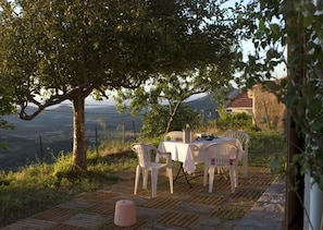 the terrace in front of the apartment