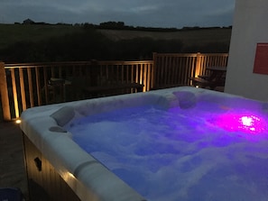 Hot-tub at dusk - many lights