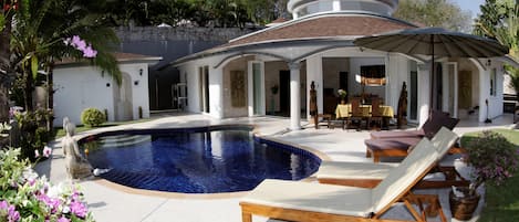 Front view of the villa showing your private pool.