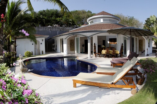 Front view of the villa showing your private pool.