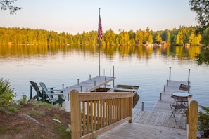Large dock will accommodate 3 motorboats and a view of sunrise.