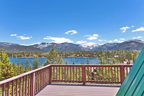 Views from wrap around deck of Columbine Lake & Never Summer Mtn Range.