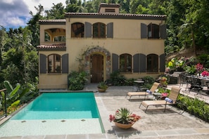 Main entrance with view of second floor porch on the left.