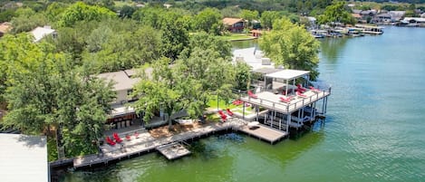 Open water, protected swim area between docks.  