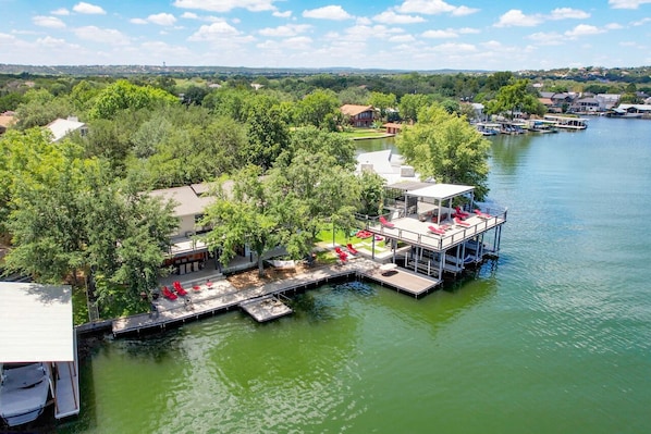 Open water, protected swim area between docks.  