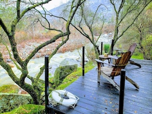 Relax on one of the decks to awesome views and sounds of the Kaweah River