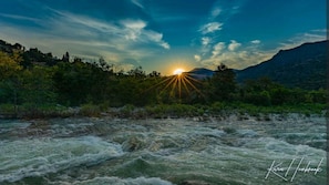 View of the Sunset from the Deck. The water is  high on the Main Fork Kaweah Riv