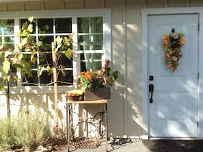Carriage House front door and Chardonnay grape vine!