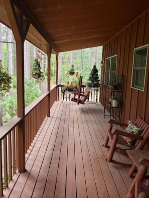 Back covered porch with swing