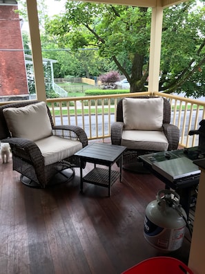 Side porch with seating for 8 