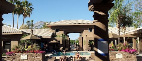 Pool View. 2 pools in gated area with bbqs and a Jacuzzi.