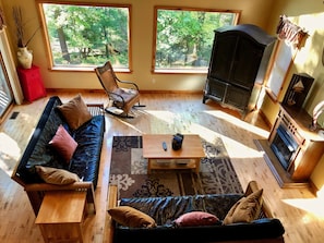 Looking down from loft